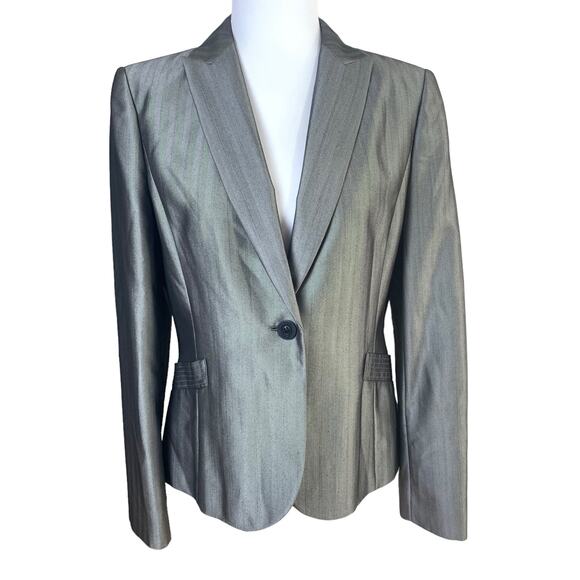 Calvin Klein Size 8 Metallic Gray Blazer Jacket Metallic Gunmetal  One Button - Picture 1 of 9